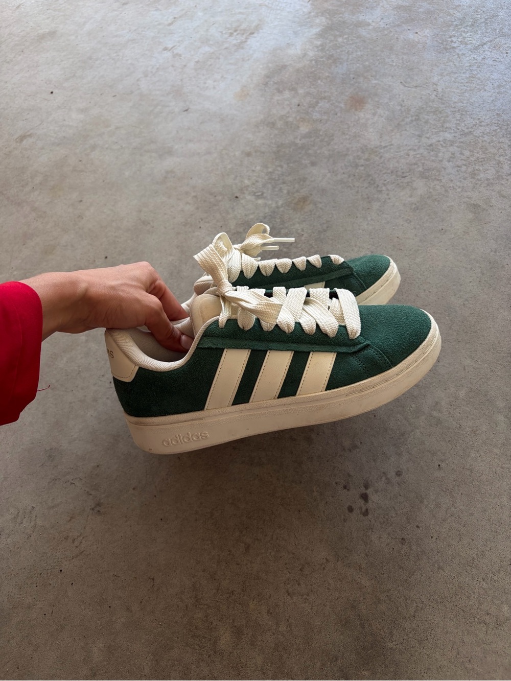 adidas Dark Green Suede Low-Top Sneakers with White Stripes